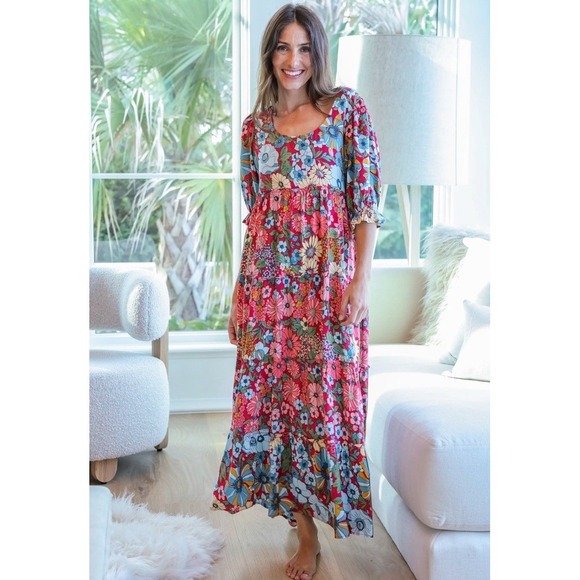 NATURAL LIFE Dresses & Skirts - Natural Life Collette Tiered Maxi Dress Small Colorful Boho Artsy